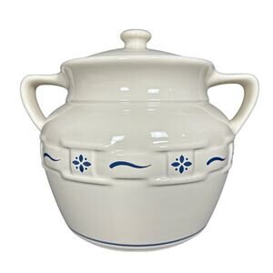 Longaberger Pottery Woven Traditions Heritage Blue Cookie Jar Excellent!